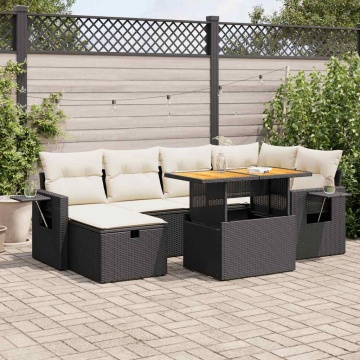 Set mobilier grădină perne 8 piese negru, poliratan/lemn acacia - Img 1
