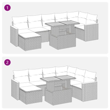 Set mobilier grădină perne 8 piese negru, poliratan/lemn acacia - Img 7