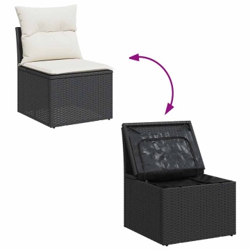 Set mobilier grădină perne 8 piese negru, poliratan/lemn acacia - Img 7