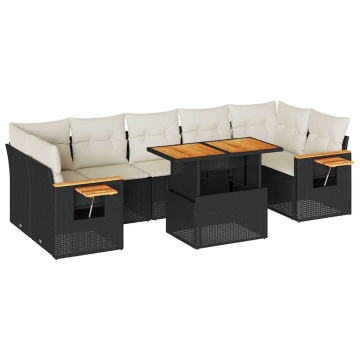 Set mobilier grădină perne 8 piese negru, poliratan/lemn acacia - Img 2