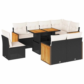 Set mobilier grădină perne 9 piese negru poliratan/lemn acacia - Img 2