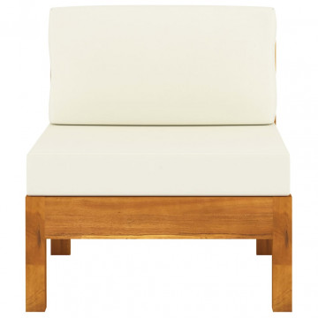 Set mobilier grădină perne alb/crem, 6 piese, lemn masiv acacia - Img 5