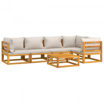 Set mobilier grădină, perne gri deschis, 6 piese, lemn masiv - Img 3