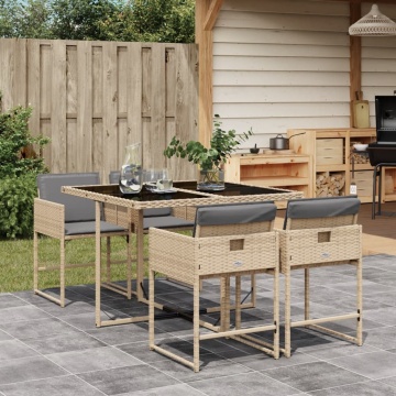 Set mobilier pentru grădină, 5 piese, cu perne, bej, poliratan - Img 1