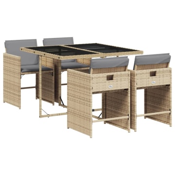 Set mobilier pentru grădină, 5 piese, cu perne, bej, poliratan - Img 2