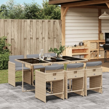 Set mobilier pentru grădină, 7 piese, cu perne, bej, poliratan - Img 1