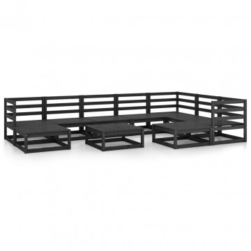 Set mobilier relaxare de grădină 10 piese negru lemn masiv pin - Img 2