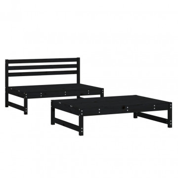 Set mobilier relaxare grădină, 2 piese, negru, lemn masiv pin - Img 2