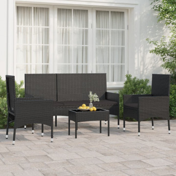 Set mobilier relaxare grădină 4 piese cu perne poliratan negru - Img 1
