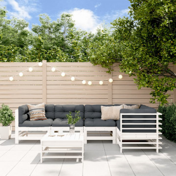 Set mobilier relaxare grădină&perne 6 piese alb lemn masiv pin - Img 1