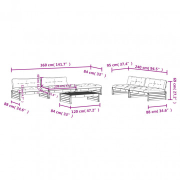 Set mobilier relaxare grădină&perne 6 piese alb lemn masiv pin - Img 7