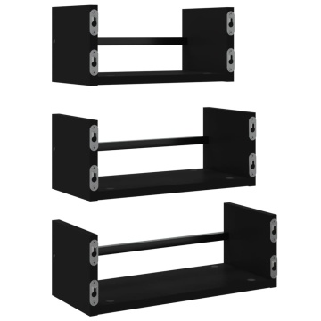 Set rafturi de perete cu bare, 3 buc., negru, lemn prelucrat - Img 5