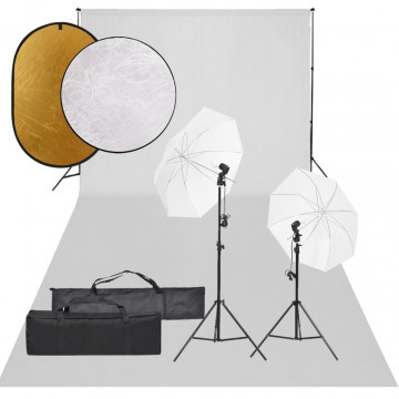 Set studio foto cu set de lumini, fundal și reflector - Img 1
