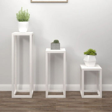 Set suport de plante, 3 piese, alb, lemn masiv de pin - Img 1