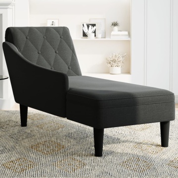 Șezlong cu pernă și cotieră dreaptă, negru, textil - Img 3
