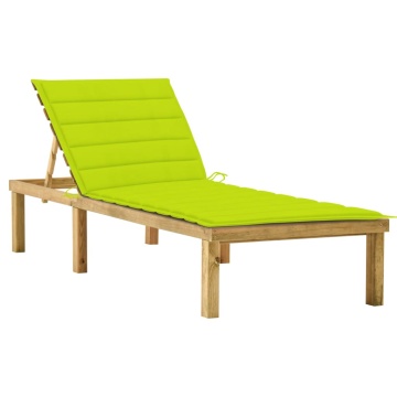 Șezlong cu pernă verde aprins, lemn de pin tratat - Img 1