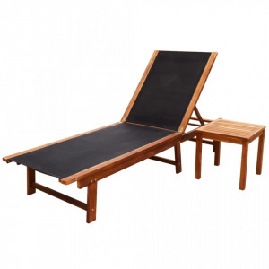 Șezlong de plajă cu masă, lemn masiv de acacia &amp; textilenă - Img 1