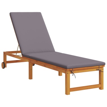 Șezlong pentru soare cu masă și pernă din lemn de acacia, Șezlong pentru soare cu perne gri deschis din lemn de acacia, Masă de grădină laterală 35x35x34 cm din lemn de acacia - Img 4