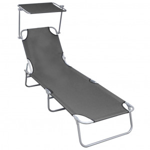 Șezlong pliabil cu copertină, gri, aluminiu - Img 1