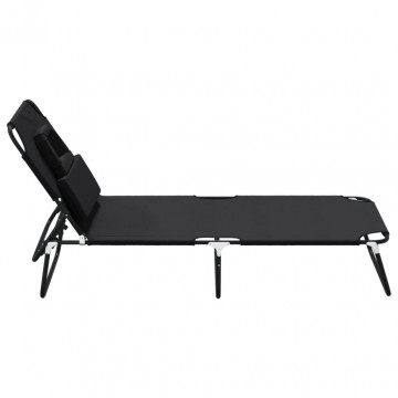 Șezlong pliabil negru țesătură Oxford&oțel vopsit electrostatic - Img 4