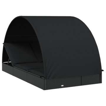 Șezlonguri 2 buc acoperiș rotund negru 211x112x140 cm poliratan - Img 2