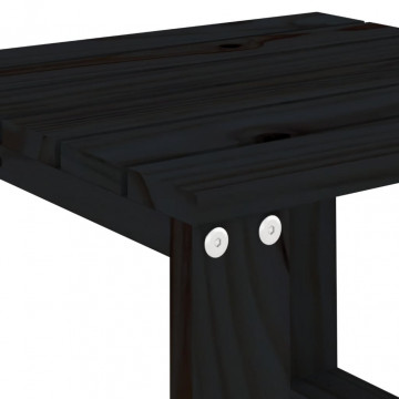 Șezlonguri, 2 buc., cu masă, negru, lemn masiv de pin - Img 6