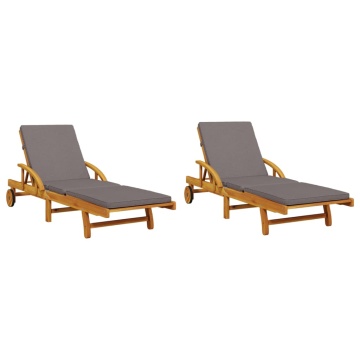 Șezlonguri 2 buc. cu perne 200x68x83 cm lemn masiv de acacia - Img 2