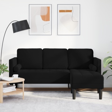 Sofa cu 3 locuri cu Chaise în formă de L Neagră 160 cm Catifea - Img 1