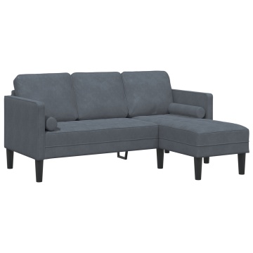 Sofa cu 3 locuri cu șezlong în formă de L gri închis 160 cm din catifea - Img 2