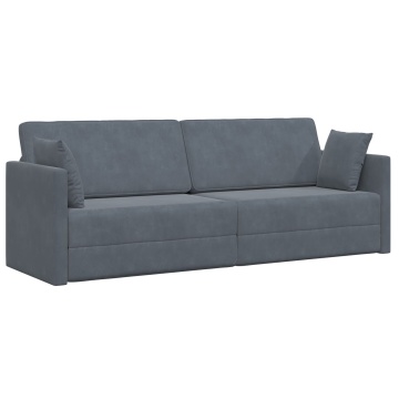 Sofa Pat 2 în 1 Gri Întunecat 213x144x60 cm Catifea - Img 2