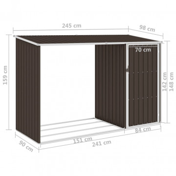 Șopron de grădină lemne de foc maro 245x98x159 cm oțel zincat - Img 5