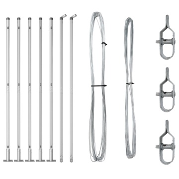 Stâlpi de gard cu plăci de bază 7 pcs Ø32mm 83,5cm Oțel galvanizat - Img 2