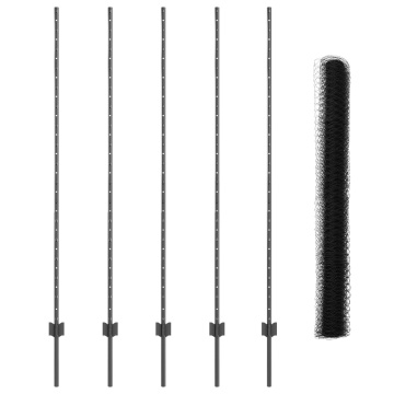 Stâlpi Gard 10 buc Canale U Gri 150 cm Oțel, Gard Hexagonal Gri 1.5x10 m Oțel - Img 2