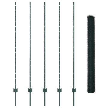 Stâlpi Gard 5 pcs U-Channel Verde 150 cm Oțel, Gard Hexagonal Verde 1.5x10 m Oțel - Img 2