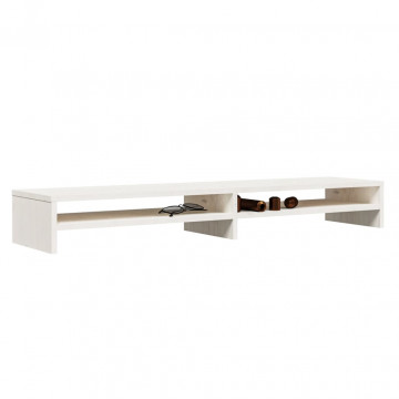 Stand pentru monitor, alb, 100x24x13 cm, lemn masiv de pin - Img 4