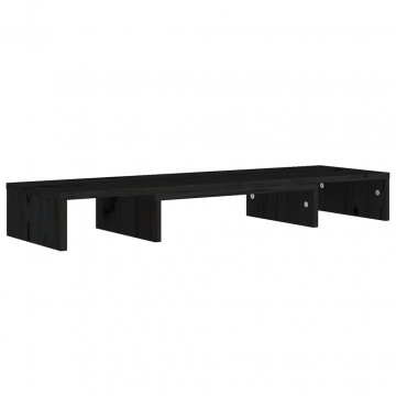 Stand pentru monitor, negru, 80x24x10,5 cm, lemn masiv de pin - Img 3