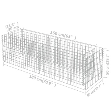 Strat înălțat gabion, 180 x 50 x 50 cm, oțel galvanizat - Img 7