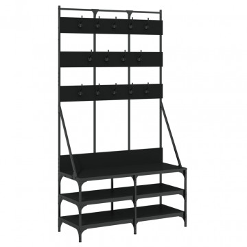 Suport de haine cu raft de pantofi, negru, 100x40x184 cm - Img 2