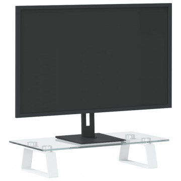 Suport de monitor, alb, 40x20x8 cm, sticlă securizată și metal - Img 3