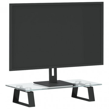 Suport de monitor, negru, 40x20x8 cm, sticlă securizată/ metal - Img 3