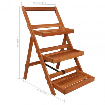 Suport de plante, 3 niveluri, 50x63x80 cm, lemn masiv de acacia - Img 5