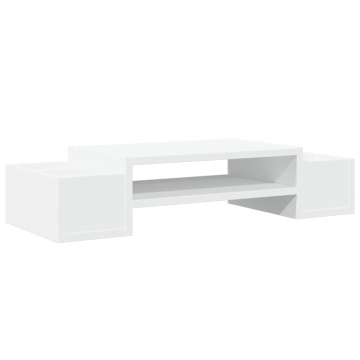 Suport monitor cu depozitare, alb, 70x27x15 cm, lemn prelucrat - Img 2