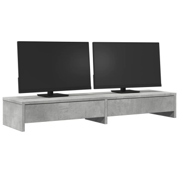 Suport monitor cu sertare gri beton 100x27x15 cm lemn prelucrat - Img 3