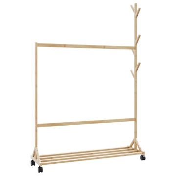 Suport pentru haine cu cârlige și roți 100x35x157 cm bambus - Img 5
