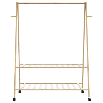 Suport pentru haine cu rafturi și roți 132x45,5x155,5 cm bambus - Img 4