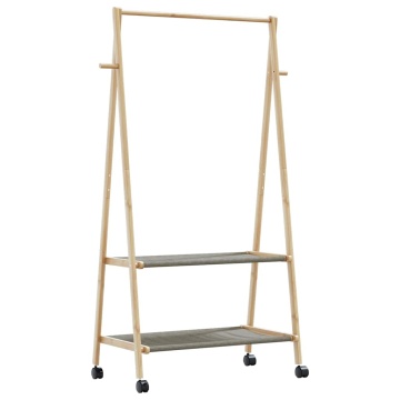 Suport pentru haine cu rafturi și roți 96x45,5x155,5 cm bambus - Img 1
