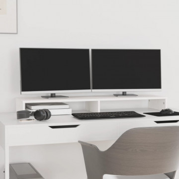 Suport pentru monitor, alb, 100x27x10 cm, lemn masiv pin - Img 3