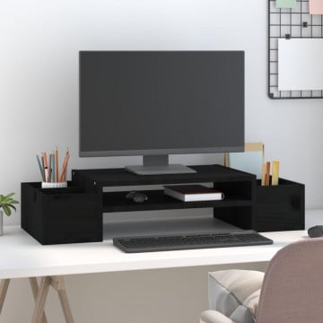 Suport pentru monitor, negru, 70x27,5x15 cm, lemn masiv de pin - Img 3