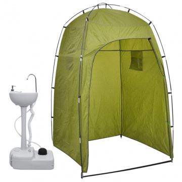 Suport portabil de camping, pentru spălat mâini, cu cort, 20 L - Img 1