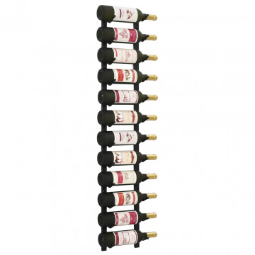 Suport sticle de vin montat pe perete, 12 sticle, negru, fier - Img 1